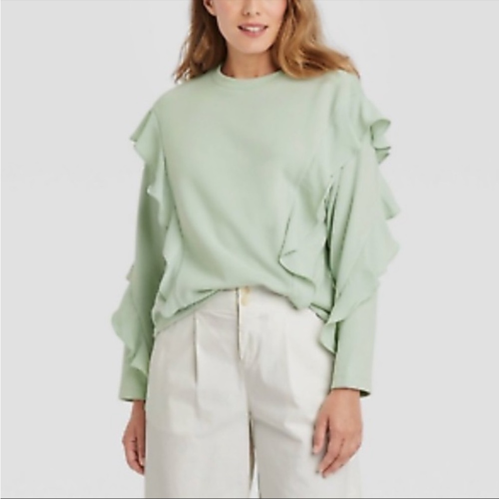 A New Day Women's Ruffle Sweatshirt - Light Green